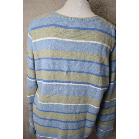 Napa Valley Cardigan Sweater Strips Embroidery Beading Green Blue Ramie Angora - Picture 6 of 11